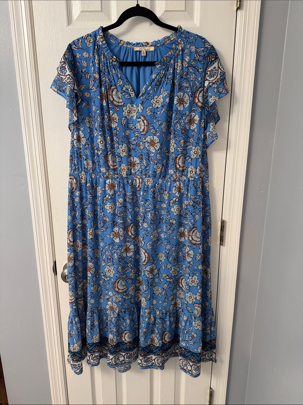 Les Serein blue Midi Dress with elastic waistband size 2X